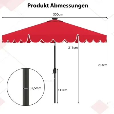 3 m zahradní slunečník s 24 LED diodami, sklopný, 8 ramen, do zahrady, na terasu, na víno