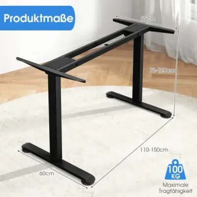 Elektrický dvoumotorový rám stolu Výškově nastavitelný rám stolu 109-151 x 59 x 70-120 cm Černá barva