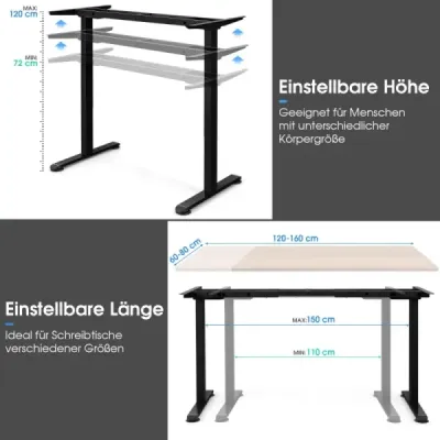 Elektrický dvoumotorový rám stolu Výškově nastavitelný rám stolu 109-151 x 59 x 70-120 cm Černá barva