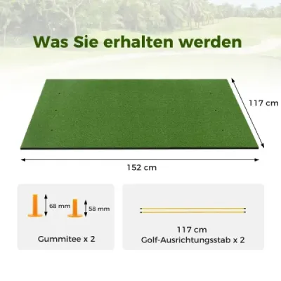 Golfová odpalovací podložka 2 gumová odpaliště a 2 zarovnávací tyče a 6 pozic pro odpaliště 152 x 117 cm tloušťka 32 mm