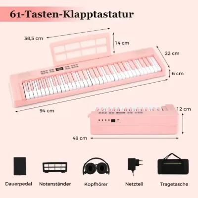 61klávesová skládací klávesová klávesnice plnohodnotná elektronická klávesová klávesnice s funkcí MIDI a Split Růžová