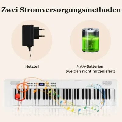 Skládací klavírní klávesnice s 61 klávesami, plnohodnotná elektronická klávesnice s MIDI a funkcí split, bílá