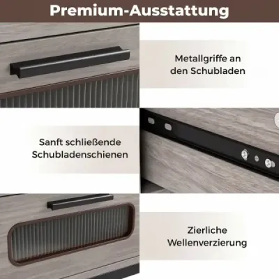 Konzolový stolek s LED osvětlením, nabíjecí stanicí, zásuvkami a USB porty, do obývacího pokoje nebo předsíně, šedý