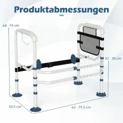 Výškově nastavitelná pomůcka pro vstávání z toalety, nastavitelná do šířky, s elastickým páskem , držák pro seniory, bílá
