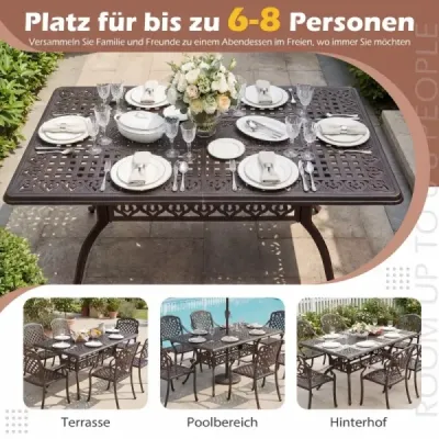 Zahradní stůl z hliníkového odlitku s otvorem pro slunečník, nastavitelnými nohami, nosností 150 kg, rozměry 150 x 90 x 73 cm, , bronz