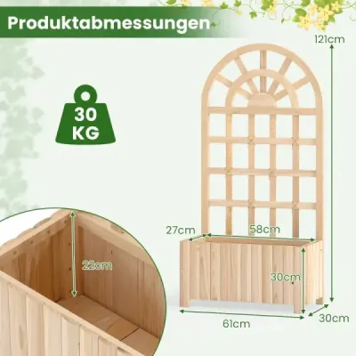 Květinový truhlík s mřížkou pro popínavé rostliny, vyvýšený záhon pro rostliny, na terasu, balkon, do zahrady, ze dřeva