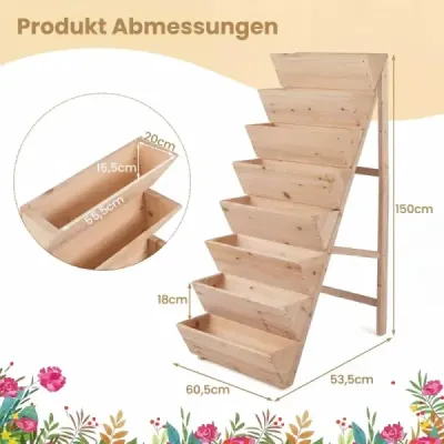 5/8patrový vyvýšený záhon z jedlového dřeva, květináče, trojúhelníkový podstavec, úspora místa, na balkon, do zahrady, na terasu