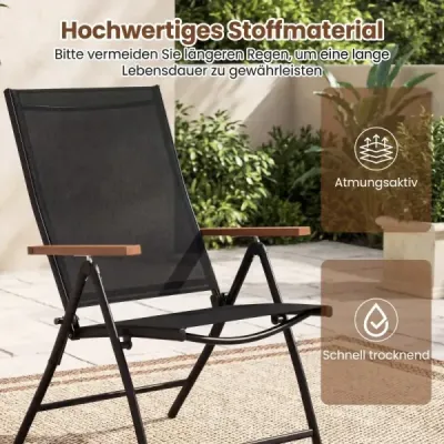 Sada 4 zahradních židlí s 5stupňově nastavitelným opěradlem, skládací balkonové židle s nosností až 150 kg