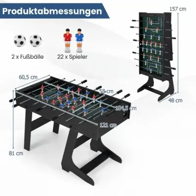 Skládací stolní fotbal s 22 figurkami, 2 míčky a 2 počítadly skóre, stolní fotbal 120 cm, černý