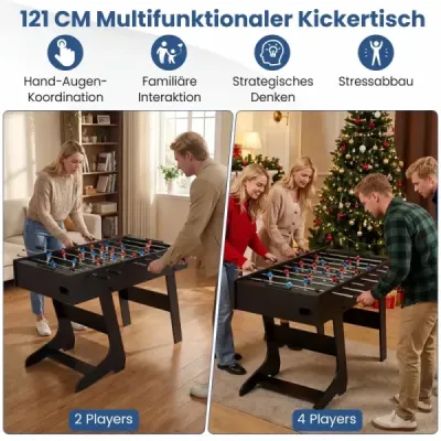 Skládací stolní fotbal s 22 figurkami, 2 míčky a 2 počítadly skóre, stolní fotbal 120 cm, černý