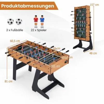 Skládací stolní fotbal s 22 figurkami, 2 míčky a 2 počítadly skóre, stolní fotbal 120 cm, přírodní