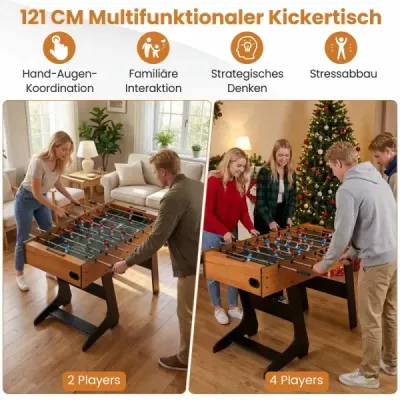 Skládací stolní fotbal s 22 figurkami, 2 míčky a 2 počítadly skóre, stolní fotbal 120 cm, přírodní