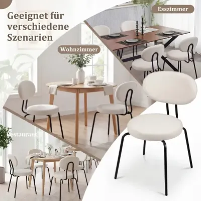 Sada 2 kusů čalouněných jídelních židlí s látkovým potahem a kovovými nohami do kuchyně nebo restaurace, bílá