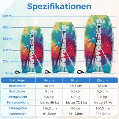 104 cm lehké bodyboardové prkno s jádrem z EPS, horní vrstvou z XPE a spodní vrstvou z HDPE – na pláž, do bazénu i do moře