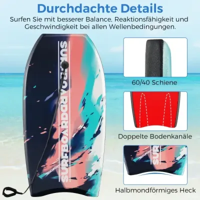 104 cm lehké bodyboardové prkno s jádrem z EPS, horní vrstvou z XPE a spodní vrstvou z HDPE, s poutkem na zápěstí – na pláž, moře i bazén