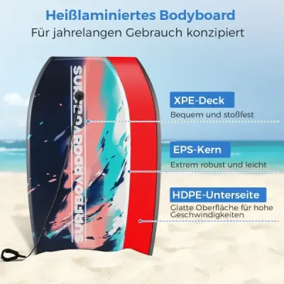 104 cm lehké bodyboardové prkno s jádrem z EPS, horní vrstvou z XPE a spodní vrstvou z HDPE, s poutkem na zápěstí – na pláž, moře i bazén
