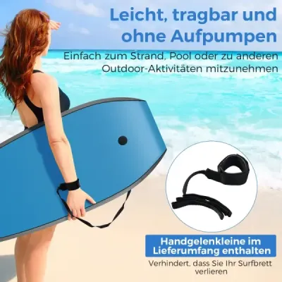 Bodyboard 104 cm, lehký, jádro z EPS, horní vrstva z XPE, spodní vrstva z HDPE, záď ve tvaru půlměsíce, poutko na zápěstí, pro pláž, moře, bazén