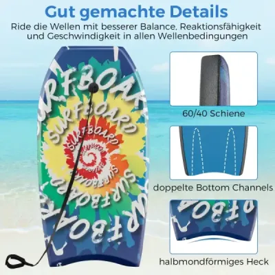 Bodyboard 104 cm, jádro z EPS, horní vrstva z XPE, spodní vrstva z HDPE, šňůra, pro pláž, bazén a moře