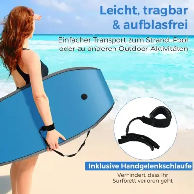 Bodyboard 104 cm, jádro z EPS, horní vrstva z XPE, spodní vrstva z HDPE, šňůra, pro pláž, bazén a moře