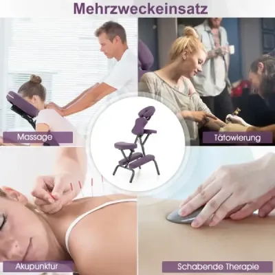 Skládací masážní křeslo, výškově nastavitelné křeslo pro tetování, přenosné terapeutické křeslo, fialové