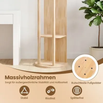 Celotělové zrcadlo se stojanem, otočný věšák s toaletním zrcadlem, 4 háčky, přírodní (1 tyč na oděvy)