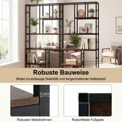 5policová knihovna – geometrická stojací policová skříň s otevřeným úložným prostorem a kovovým rámem