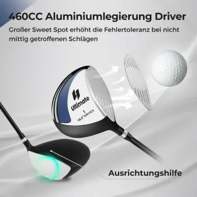 Golfový driver pro muže, 460 cm³, hliníková hůl pro praváky, s krytem hlavy a grafitovou rukojetí