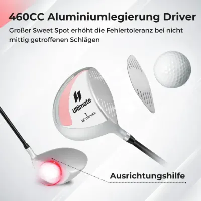 Golfový driver pro ženy, 460 cm³, hliníková hůl pro praváky s krytem hlavy a grafitovou rukojetí