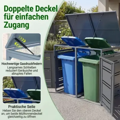Kryt na 2 popelnice o objemu 120 l Zahradní domek odolný proti povětrnostním vlivům s uzamykatelnými dveřmi