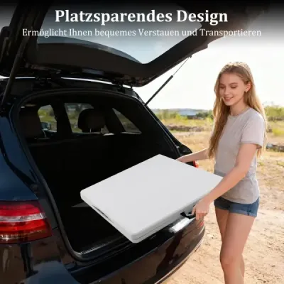 Skládací kempingový stůl s deskou z HDPE a rukojetí – zahradní stůl, skládací stůl, 152 x 70 cm, bílý