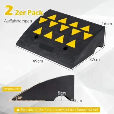Sada 2 ks gumových ramp, reflexní, pro překonání prahu, pro auta, invalidní vozíky a kola, černá