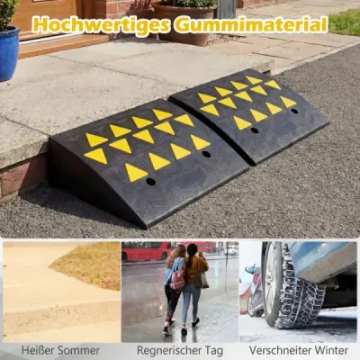 Sada 2 ks gumových ramp, reflexní, pro překonání prahu, pro auta, invalidní vozíky a kola, černá