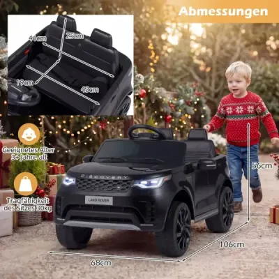 12V dětské elektrické autíčko Land Rover s odpružením, LED světly a hudbou, bezdrátové, pro děti od 3 let, černé