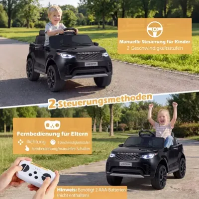 12V dětské elektrické autíčko Land Rover s odpružením, LED světly a hudbou, bezdrátové, pro děti od 3 let, černé
