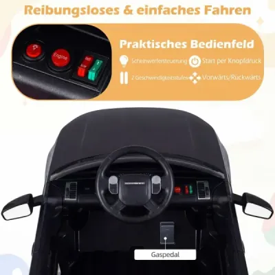 12V dětské elektrické autíčko Land Rover s odpružením, LED světly a hudbou, bezdrátové, pro děti od 3 let, černé