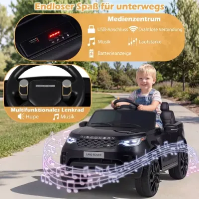 12V dětské elektrické autíčko Land Rover s odpružením, LED světly a hudbou, bezdrátové, pro děti od 3 let, černé