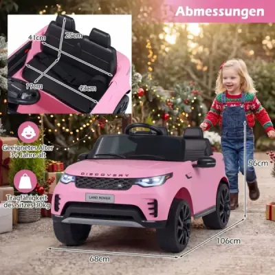 12V dětské elektrické autíčko Land Rover s odpružením, LED světly a hudbou, bezdrátové, pro děti od 3 let, růžové