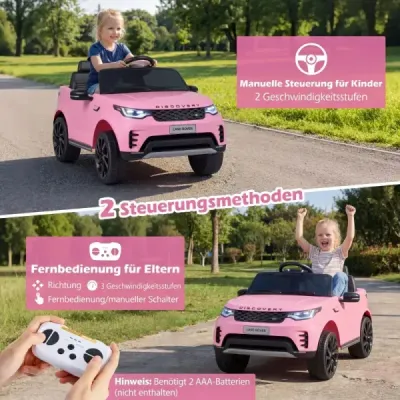 12V dětské elektrické autíčko Land Rover s odpružením, LED světly a hudbou, bezdrátové, pro děti od 3 let, růžové