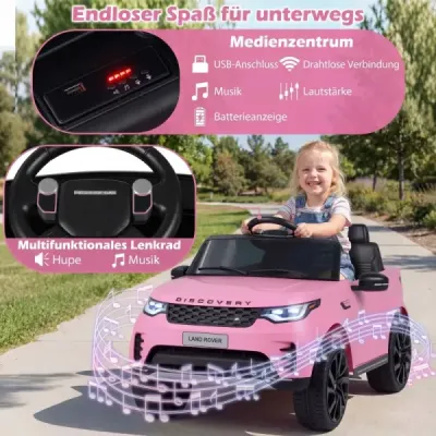 12V dětské elektrické autíčko Land Rover s odpružením, LED světly a hudbou, bezdrátové, pro děti od 3 let, růžové