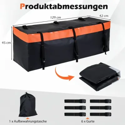 Zadní box na tažné zařízení, 255 l, PVC, voděodolný, skládací, se zesílenými popruhy, taška na zavazadla do auta, oranžová + černá