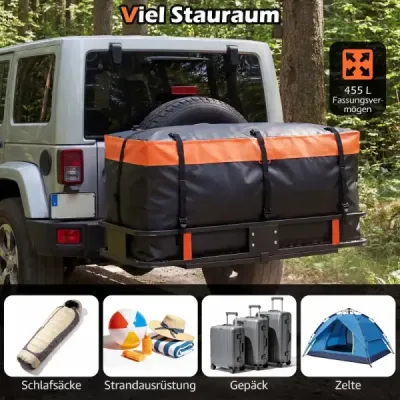 Zadní box na tažné zařízení 453 l, PVC, voděodolný, skládací, s vyztuženými popruhy, taška na zavazadla do auta
