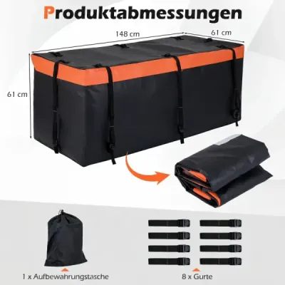 Zadní box na tažné zařízení 566L, PVC, voděodolný, skládací, se zesílenými popruhy, taška na auto, oranžová + černá