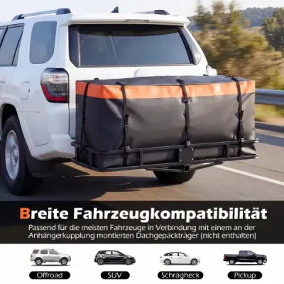 Zadní box na tažné zařízení 566L, PVC, voděodolný, skládací, se zesílenými popruhy, taška na auto, oranžová + černá