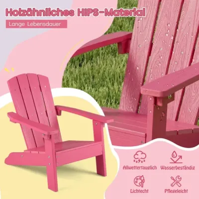 Dětská židle Adirondack z HIPS plastu, 105°, ergonomická, nosnost do 75 kg, pro děti od 3 do 8 let, růžová