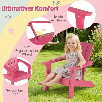 Dětská židle Adirondack z HIPS plastu, 105°, ergonomická, nosnost do 75 kg, pro děti od 3 do 8 let, růžová