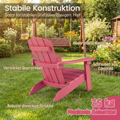 Dětská židle Adirondack z HIPS plastu, 105°, ergonomická, nosnost do 75 kg, pro děti od 3 do 8 let, růžová