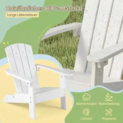 Dětská židle Adirondack z HIPS plastu, ergonomická, sklon 105°, nosnost do 75 kg, pro děti od 3 do 8 let, do zahrady a na balkon, bílá