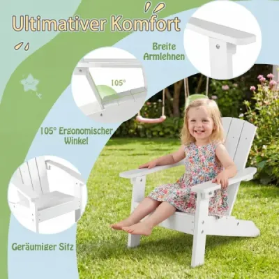 Dětská židle Adirondack z HIPS plastu, ergonomická, sklon 105°, nosnost do 75 kg, pro děti od 3 do 8 let, do zahrady a na balkon, bílá