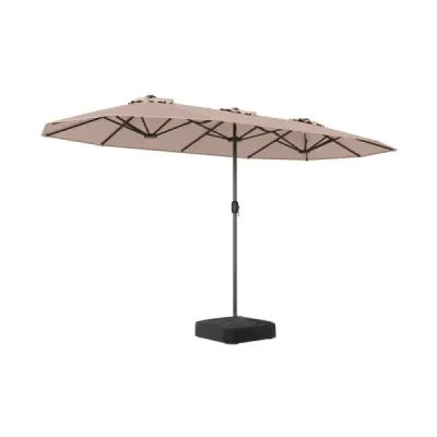 Dvojitý slunečník 400 x 212 cm, obdélníkový, s klikou, slunečník se stojanem, na balkon a terasu, světle hnědý
