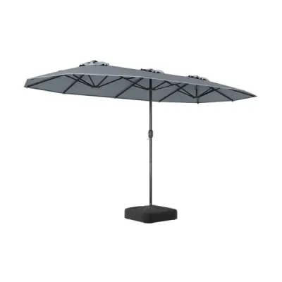 Dvojitý slunečník 400 x 212 cm, obdélníkový, s klikou, slunečník se stojanem, na balkon a terasu, šedý